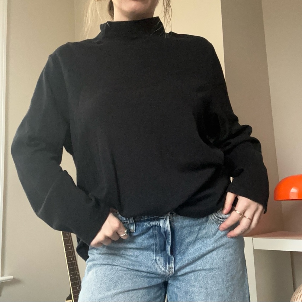 Black Mock Neck Long Sleeve Top